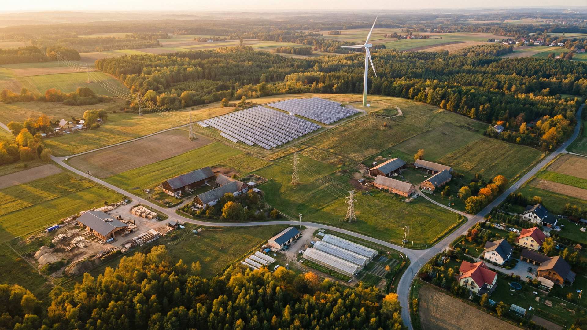 Klaster energii - lokalna spolecznosc z farma PV i wiatrakiem