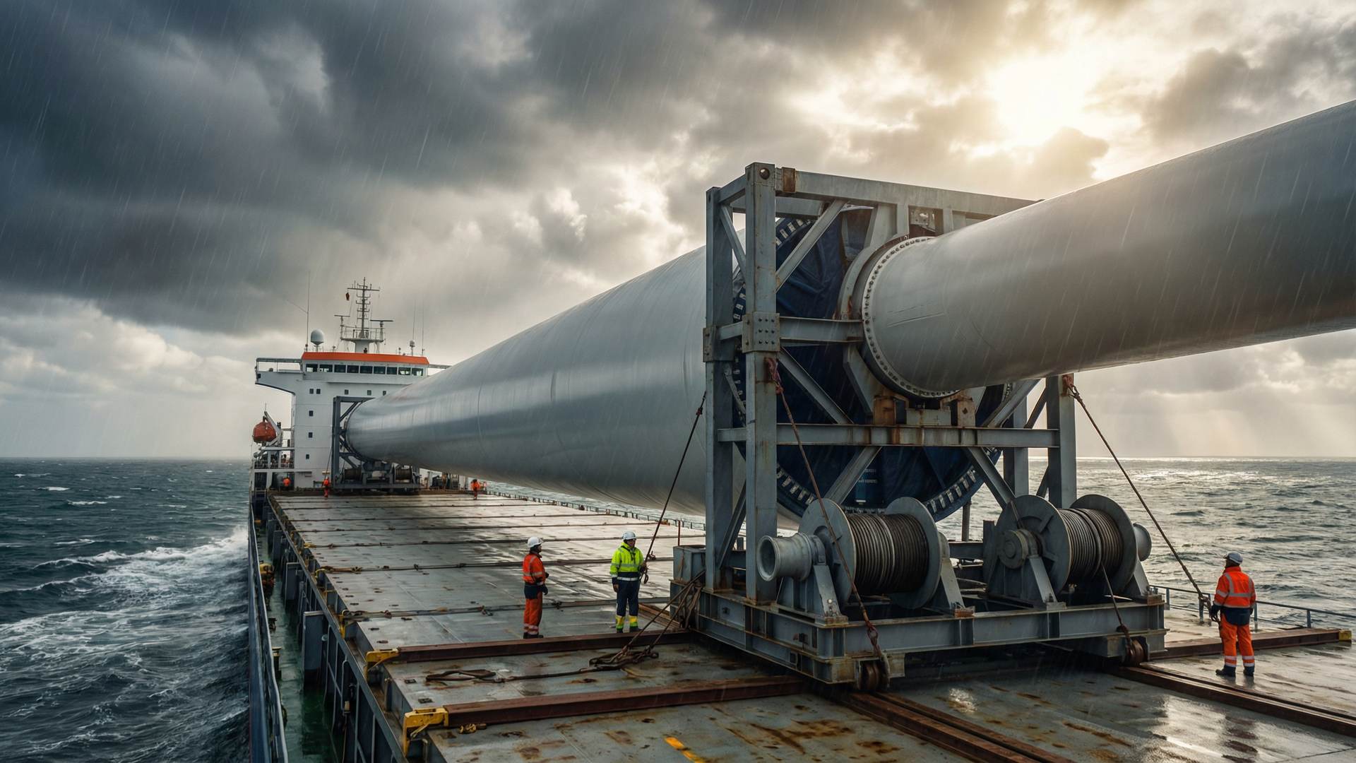 Transport lопасти turbiny offshore na statku na Baltyku