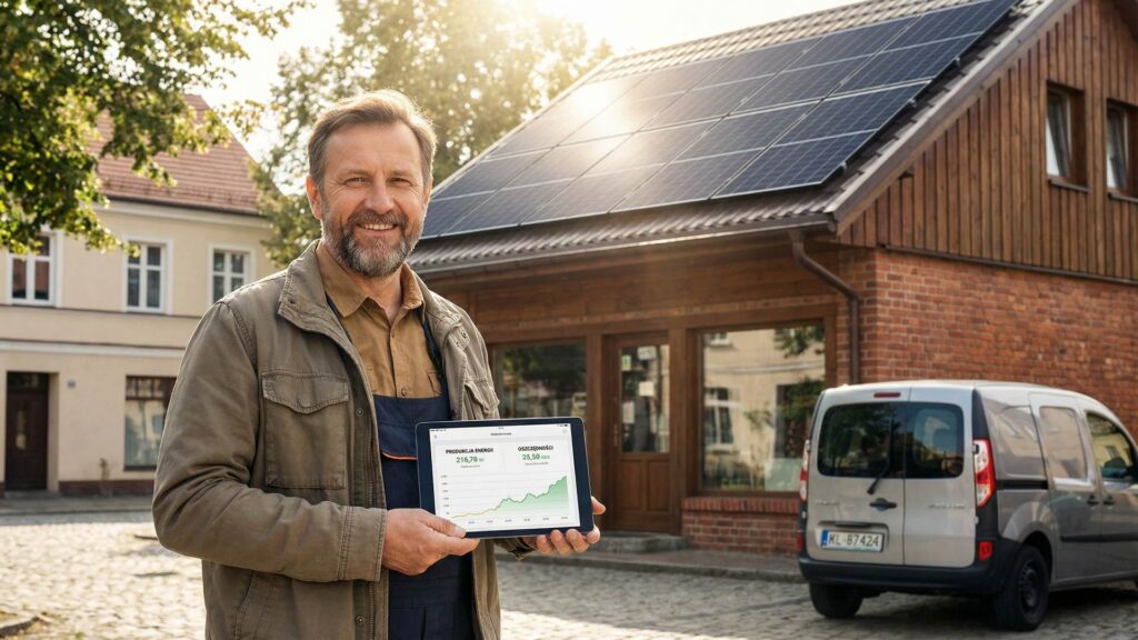Prosument 2025 - wlasciciel firmy z PV na dachu i tabletem