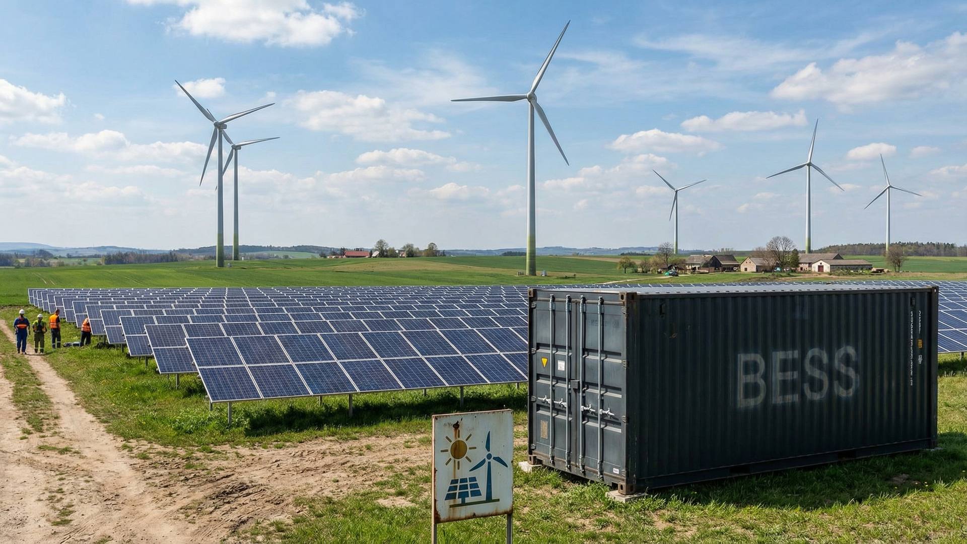 Farma fotowoltaiczna z magazynem energii BESS i turbinami wiatrowymi